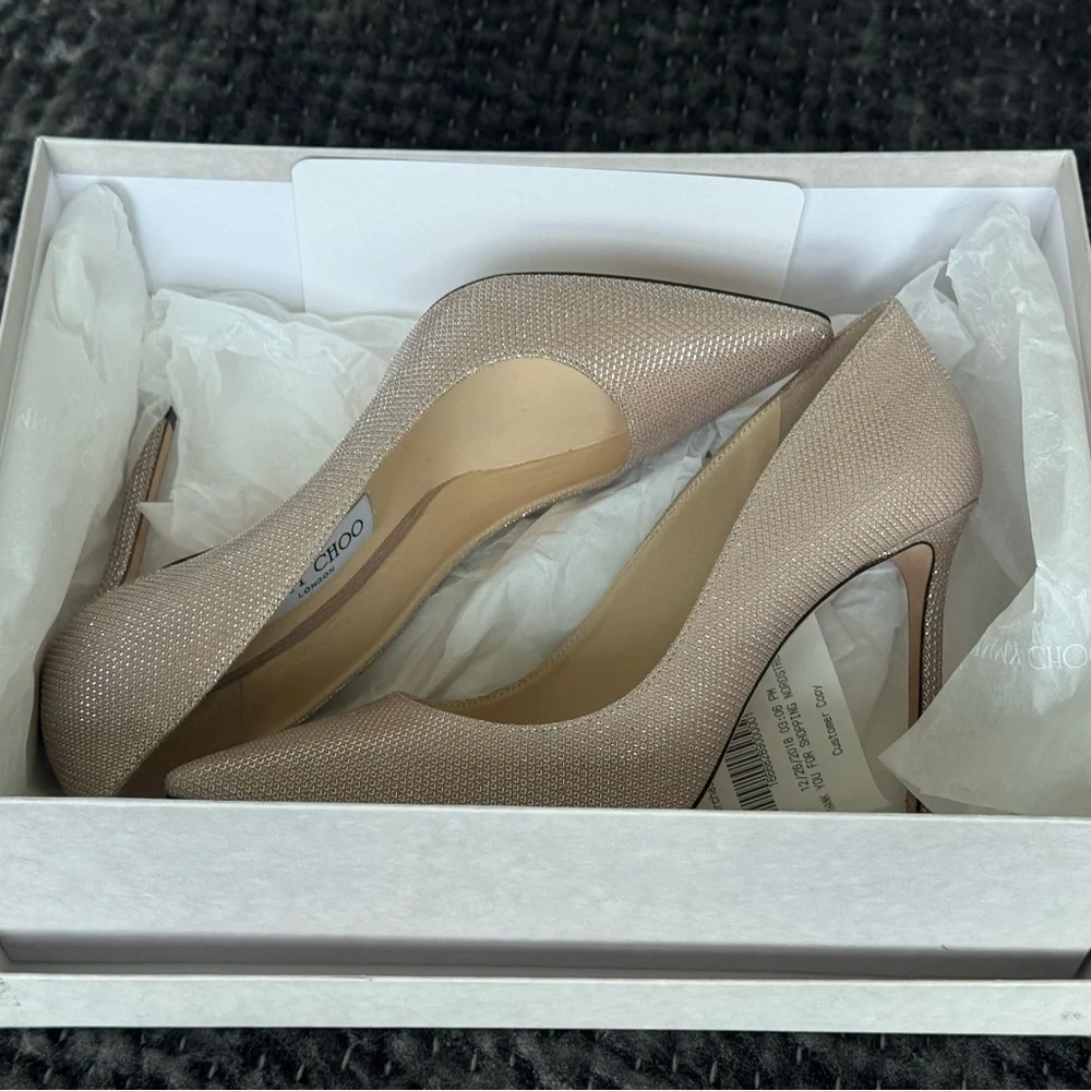 Jimmy Choo Women's Pumps - Ballet Pink Glitter Mesh on Suede, 38.5 NWT - Picture 7 of 8
